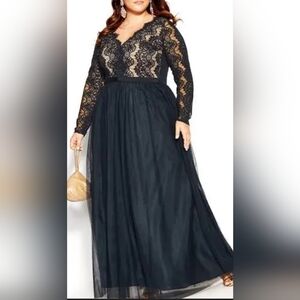 City Chic Navy Blue Elbow Length Sleeve Long Formal Evening Gown‎ Sz:22